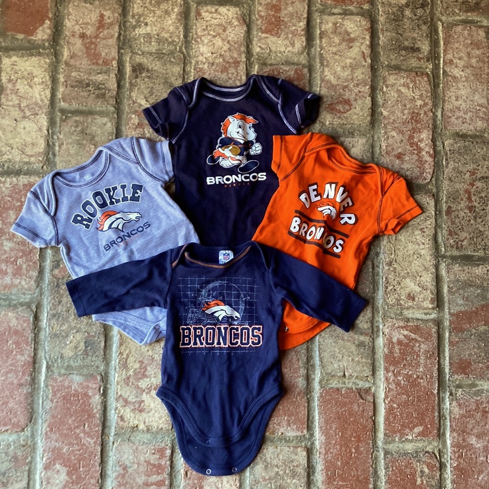4 Broncos onesies, 0-6m